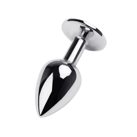 Anal plug with the Toyfa Metal rhinestone, dark silver, with a ring of ruby ​​color, 7 cm, d = 2.7 cm-1