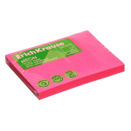 Block with a sticky edge paper 100x75 mm, Erichkrause "Neon", 100 pink sheets-2