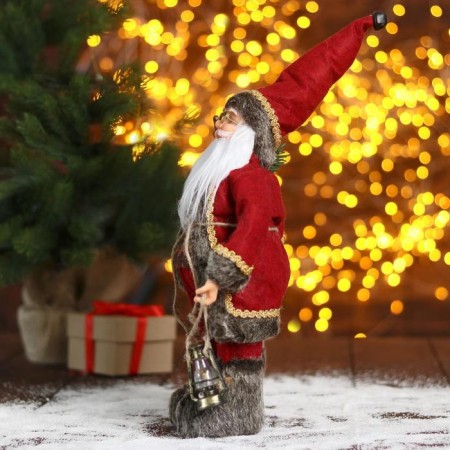 Santa Claus "in a red sheepskin coat with a flashlight" 30 cm-1