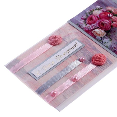 Money envelope "Happy Birthday!" Handmade, vase with flowers-3