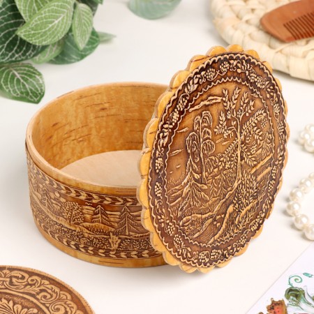 Casket "Landscape with a tree", 100 x 40 mm, birch bark-1