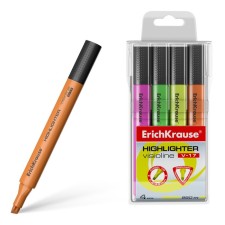 A set of markers of textbooks Erichkrause Visioline V-17, 4 pieces, 0.6-4.5 mm, water-based ink, yellow, green, pink, orange