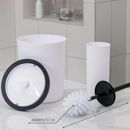 Set for the bathroom "light", 6 items: soap dish, dispenser, 2 glasses, brush, bucket, white color-2