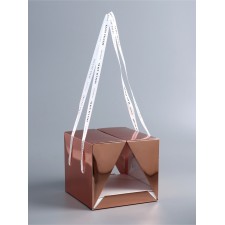Box under the bento-port with ribbons, pink-gold, 21 x 21 x 18 cm