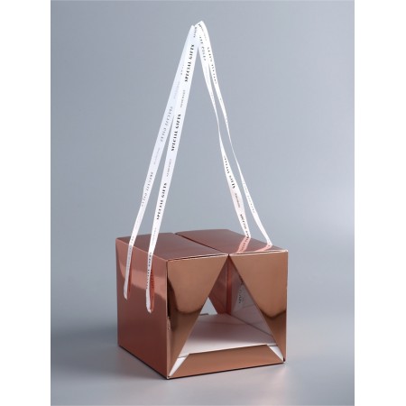 Box under the bento-port with ribbons, pink-gold, 21 x 21 x 18 cm