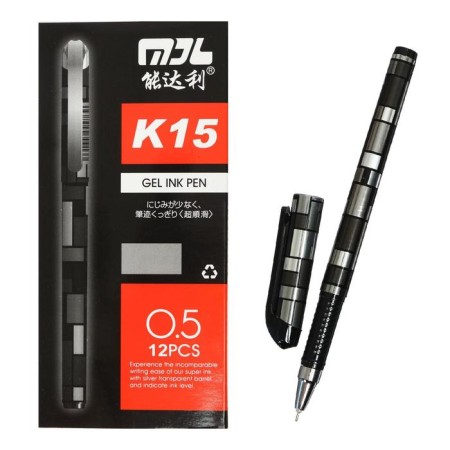 Gel pen, 0.5 mm, black, silver body with a pattern, with a reflected holder