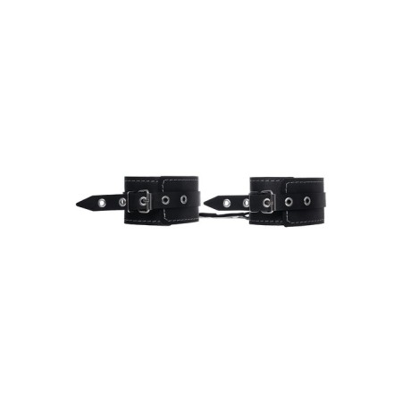 Two -layer shackles with a white line Pecado BDSM, genuine leather, black-1