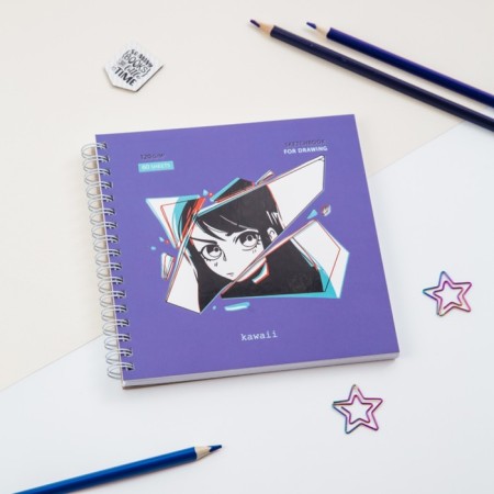 Meshu sketchbook 150 x 150 mm, 60 sheets, on the crest Kawaiii, selective varnish, Soft-Touch coating, block 120 g/m2-9