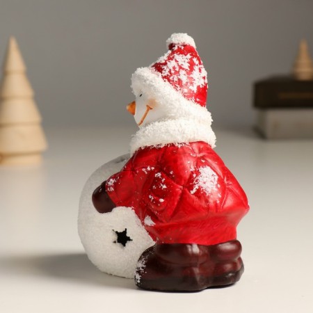 Souvenir Ceramics Light "Snowman in a red down jacket with a snowball" 10.8x8x13.7 cm-2