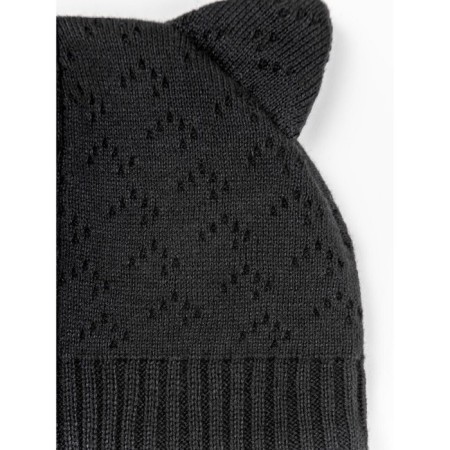 A cap on ties with ears Children's Amarobaby Pure Love Kitten, lining, size 40-42 cm, black color-2