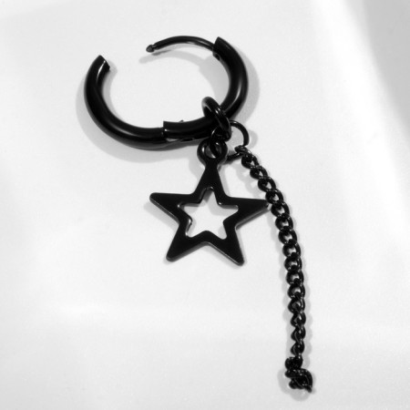 Piercing in the ear "Ring" star with a chain, d = 15 mm, black color-1
