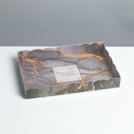 Cookie box, confectionery packaging with PVC lid, “marble”, 22 x 15 x 3 cm