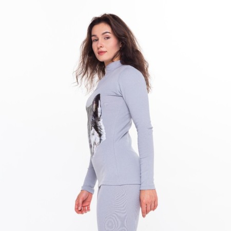 Women's thermal underwear (jumper, leggings) print wolf, light gray color, size 44-3