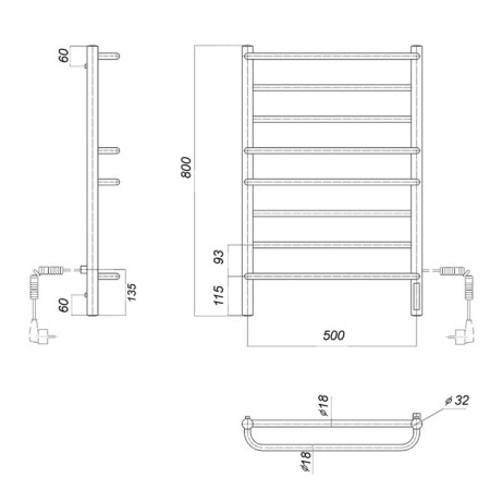Domoterm electric heated towel rail "Orpheus" P8, 500x800 mm, right, chrome-4