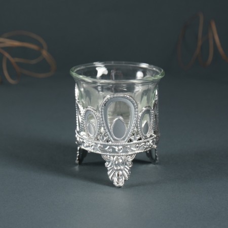 Climber Plastic, glass for 1 candle "droplets" silver 7x6x6 cm-1