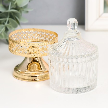 Casket glass, metal "corrugation and dome. Hearts" gold 6.6x6.6x13 cm-1