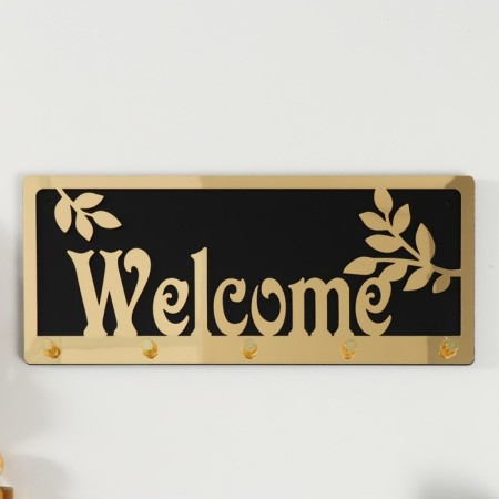 Decorative tree hooks "Welcome" black, mirror 3.1x34x14.4 cm