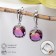 Earrings with “Illusion” rhinestones, a smooth square, raspberry-yellow color in silver