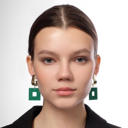 Earrings Assorted Azelia Square, green color in gold-4