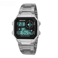Men's washing watches, D-4.4 cm, alarm clock, calendar, metal strap, silver