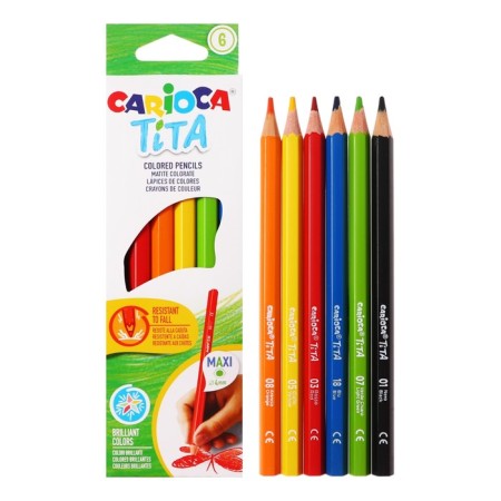 Pencils of 6 colors, Carioca "Maxi Tita", plastic, hexagonal, 40 mm neck, thickened, shock resistant