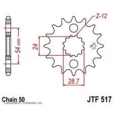 Front Presenter Star JTF517 for a motorcycle, steel, chain 530, 17 teeth
