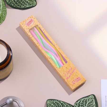 Candles in the cake cocktail "Happy Birthday", 6 pcs, 16.5 cm, multi -colored-4