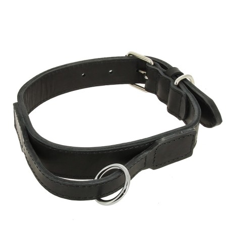 A skin collar double with a leather handle, stitched, Osh 40-55 x 2.5 cm, mix of flowers