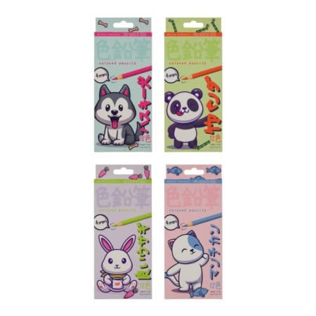 Caucal pencils 12 colors, BrunovisConti Kawaii Animals, Strip 0.4 mm, plastic case, mix