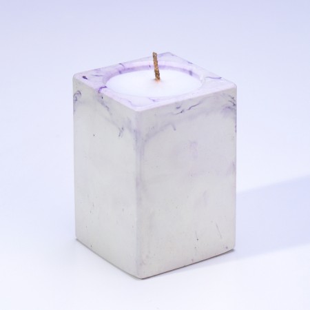 Candle "Square" in a candlestick of gypsum, 5x6cm, marble with purple strips-2
