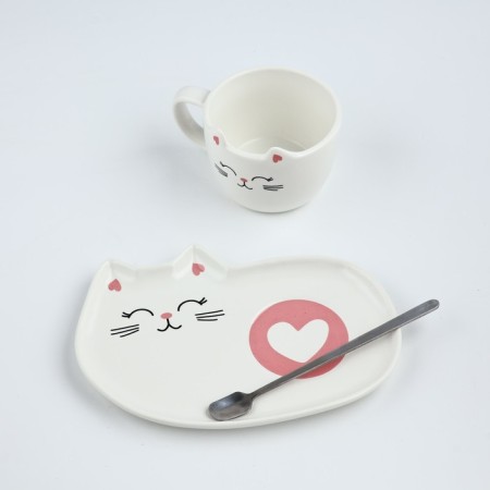 Gift set "Koshechka": a mug of 200 ml, a saucer, a spoon-3