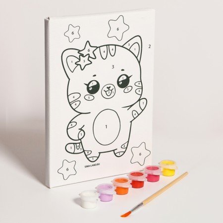 Picture on numbers for children "Kitty with stars", 21 x 15 cm-1