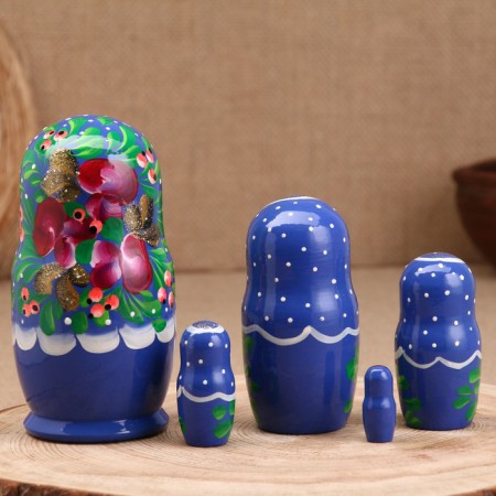 Nesting doll "Anastasia", a blue dress, 5 doll, 16 cm-3