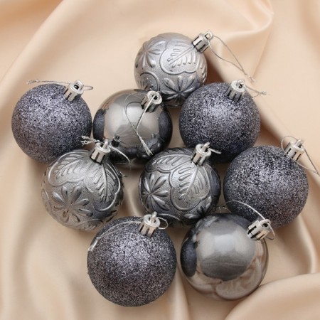Set of balls plastic D-6 cm, 9 pcs "Silva Assorted" Gray