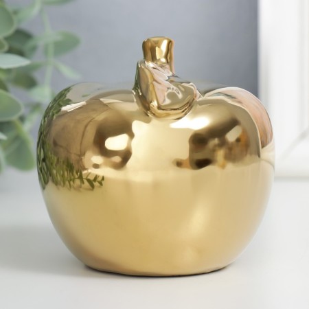 Souvenir ceramics "Golden apple with a leaf" 9.5x10.5x9.5 cm-1