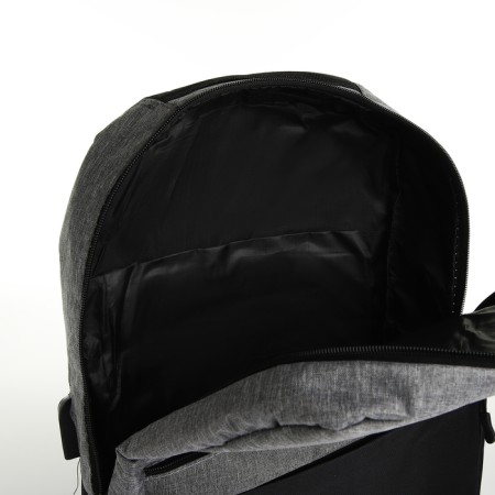 City backpack with USB from lightning textiles, 2 pockets, black/gray color-6