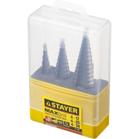 Набор сверл STAYER 29660-4-30-H3, ступенчатые, HSS, d=4-12/4-20/4-30 мм, 3 предмета-1