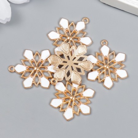 Decor for creativity Metal, enamel "Snowflake gold with white" 2.9x2.2 cm-2