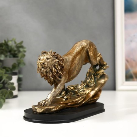 Polystone souvenir "Golden Leo on the rock" 17x25x8 cm-1
