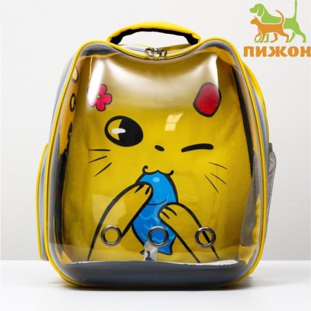 A backpack for carrying animals "cat", transparent, 34 x 25 x 40 cm, yellow