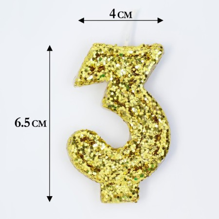 Candle in the cake "Shine", number "3", gold, 6.5x4-1
