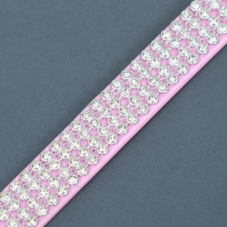 A collar with rows of 4 rows and rhinestones on a buckle, 38 x 1.5 cm, Osh 26-33, pink-5