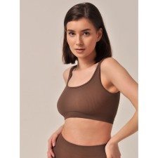 Women's top in the rub on wide straps Top SPALLA LARGA RIB, size 44-46, dark brown color