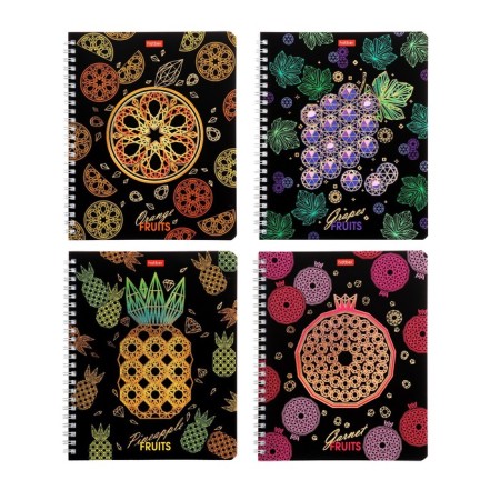 A notebook of 96 sheets in a cage on the crest "Precious fruits", covered cardboard, matte lamination, 3D foil, block 65, 4V, mix