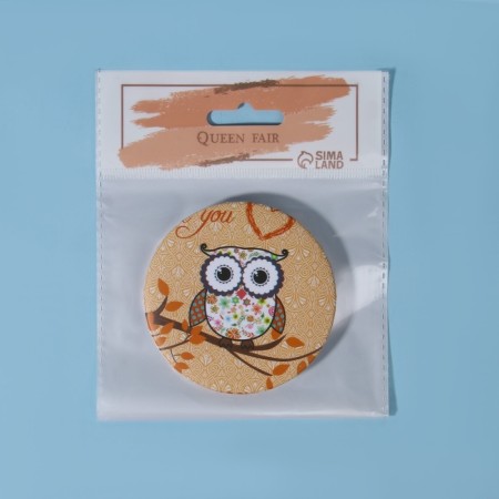 Folding mirror "Owls", D 7.5 cm, MIX drawing-5