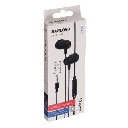 Headphones Exployd EX-HP-1470, vacuum, microphone, wired, 108 dB, 1.2 m, 3.5 mm, black-1
