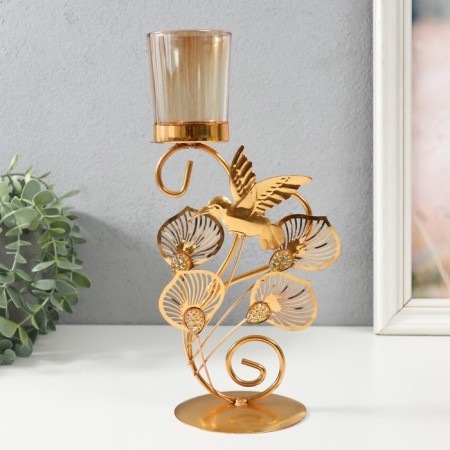 Summary Metal, glass per 1 candle "Flight Hummingbird" d = 4.7 cm, gold 15.5x9x27.8 cm-1