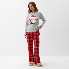 Пижама новогодняя женская KAFTAN "Santa", цвет красный/серый, размер 48-50