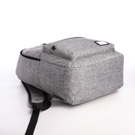 Youth backpack from textiles on a zipper, 3 pockets, headphone opening, color gray color-4