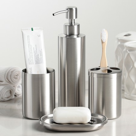 A set of bathroom accessories, 4 items (dispenser, soap dish, 2 glasses)-1